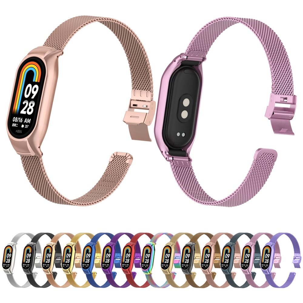 Milanese bandje met case - Roze - Xiaomi Smart Band 8 / 9 / 10