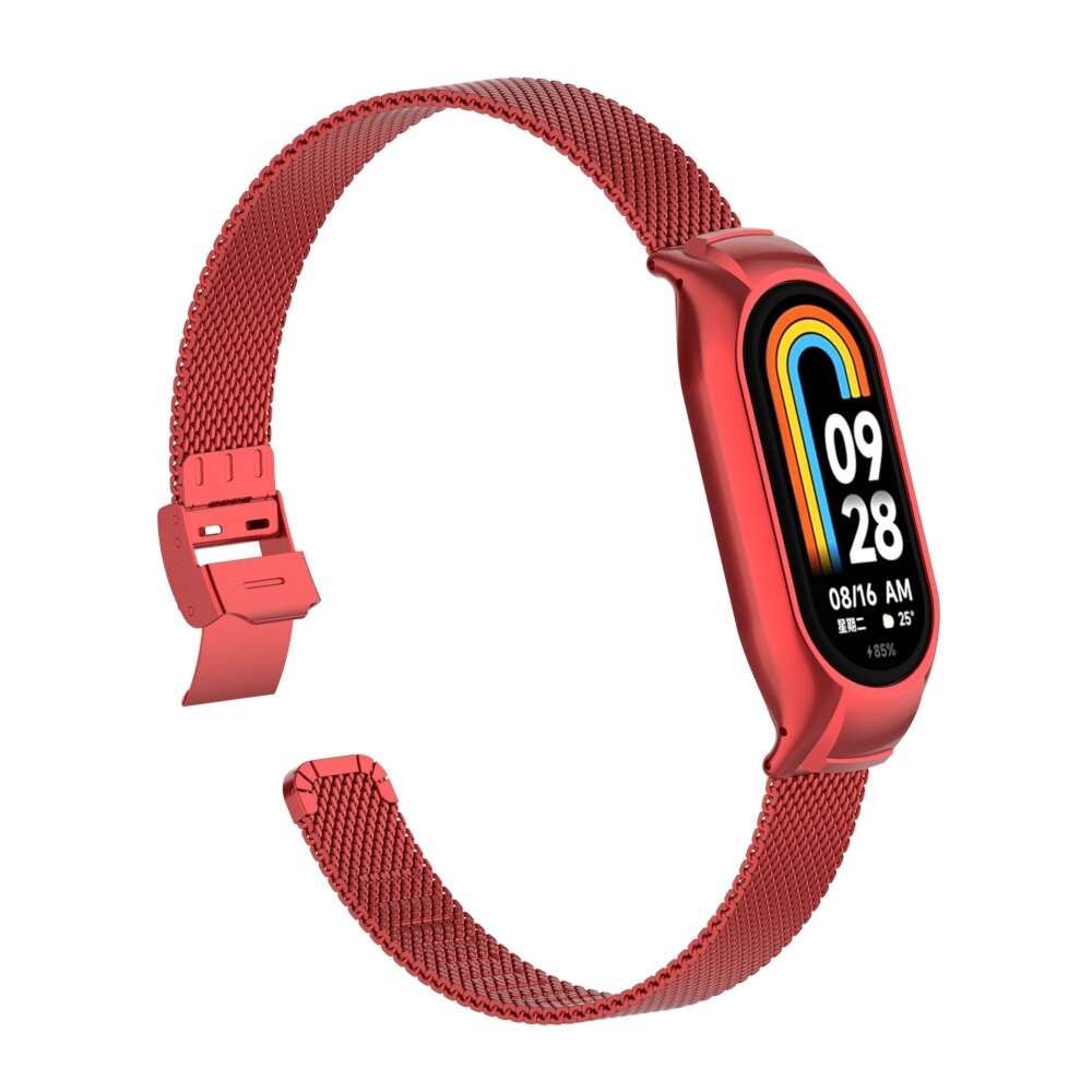 Milanese bandje met case - Rood - Xiaomi Smart Band 8 / 9 / 10