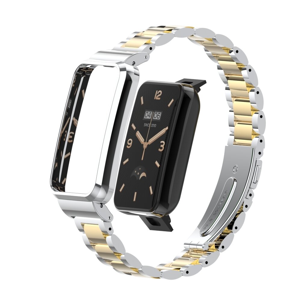 Metalen schakelband met case - Zilver met goud - Xiaomi Smart band 7 Pro