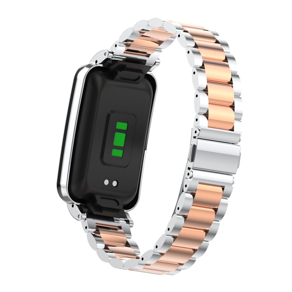 Metalen schakelband met case - Zilver met ros&eacute; goud - Xiaomi Smart band 7 Pro