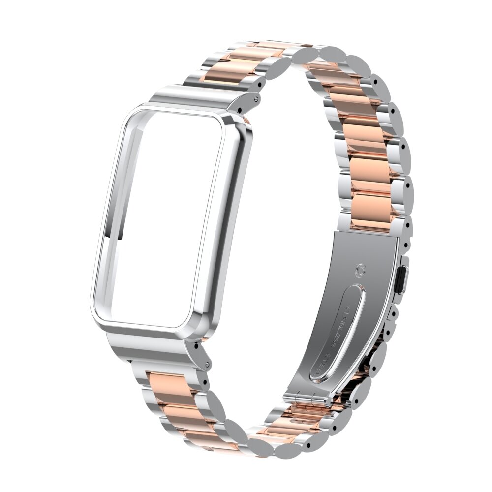 Metalen schakelband met case - Zilver met ros&eacute; goud - Xiaomi Smart band 7 Pro