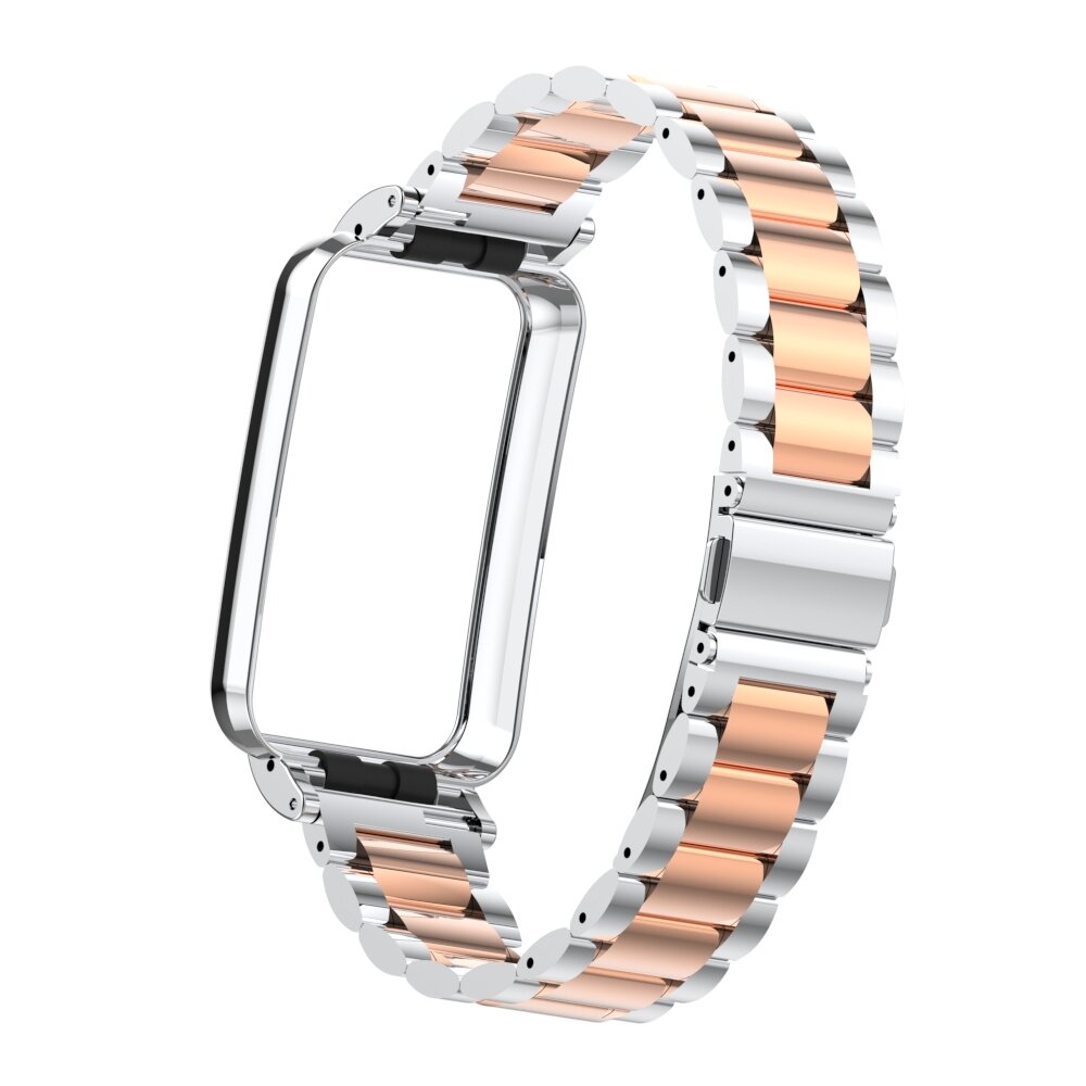 Metalen schakelband met case - Zilver met ros&eacute; goud - Xiaomi Smart band 7 Pro