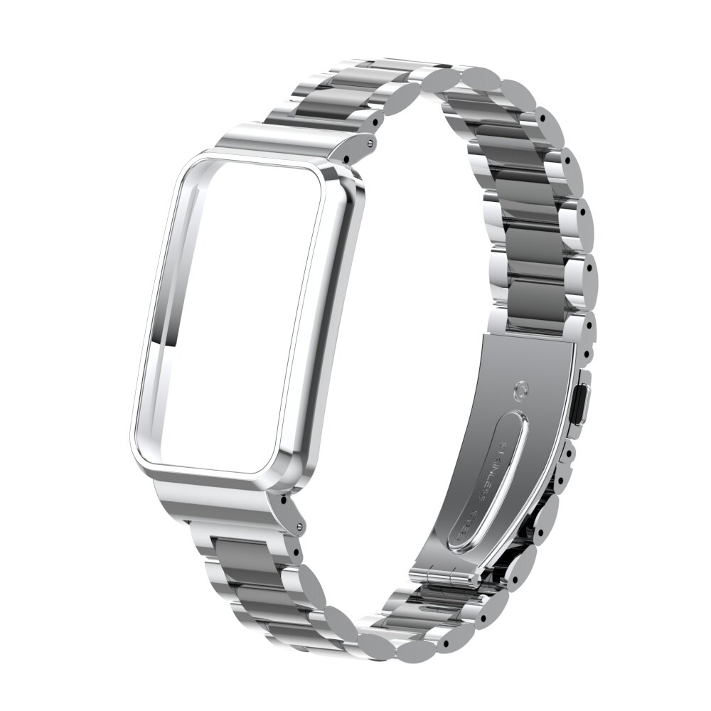 Metalen schakelband met case - Zilver met zwart - Xiaomi Smart band 7 Pro