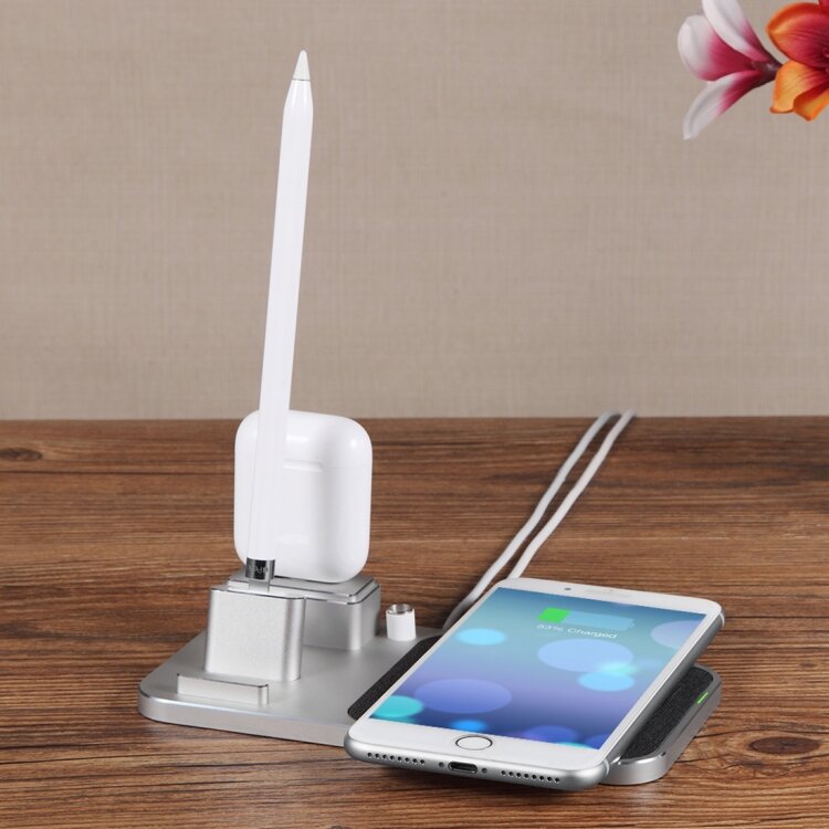 3 in 1 oplader geschikt voor Apple Pencil &amp; AirPods &amp; iPhone - Zilver
