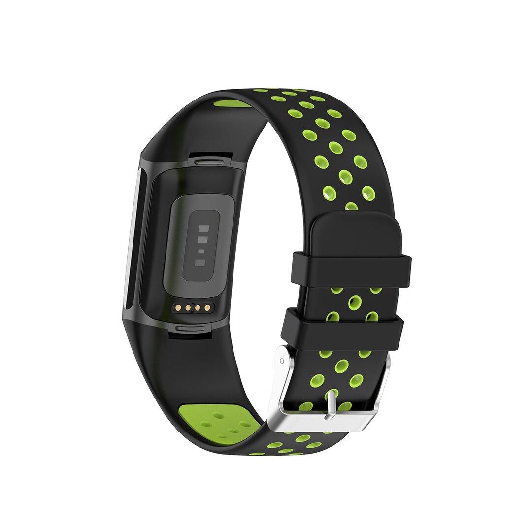 FitBit Charge 5 &amp; 6 Sportbandje met gesp - Zwart / groen - Tweekleurig - Maat: L