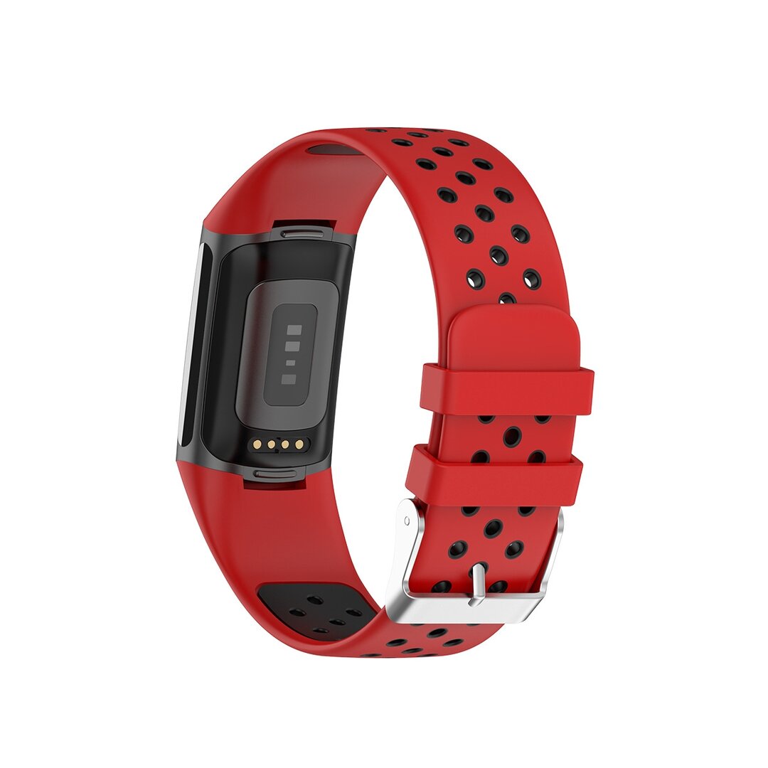 FitBit Charge 5 &amp; 6 Sportbandje met gesp - Rood / zwart - Tweekleurig - Maat: L