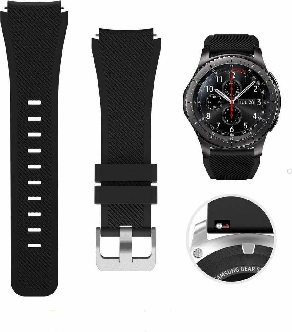 Siliconen sportbandje - Zwart - Geschikt voor Samsung Galaxy Watch 3 (45mm) - Galaxy Watch 46mm - Samsung Gear S3 Classic &amp; Frontier