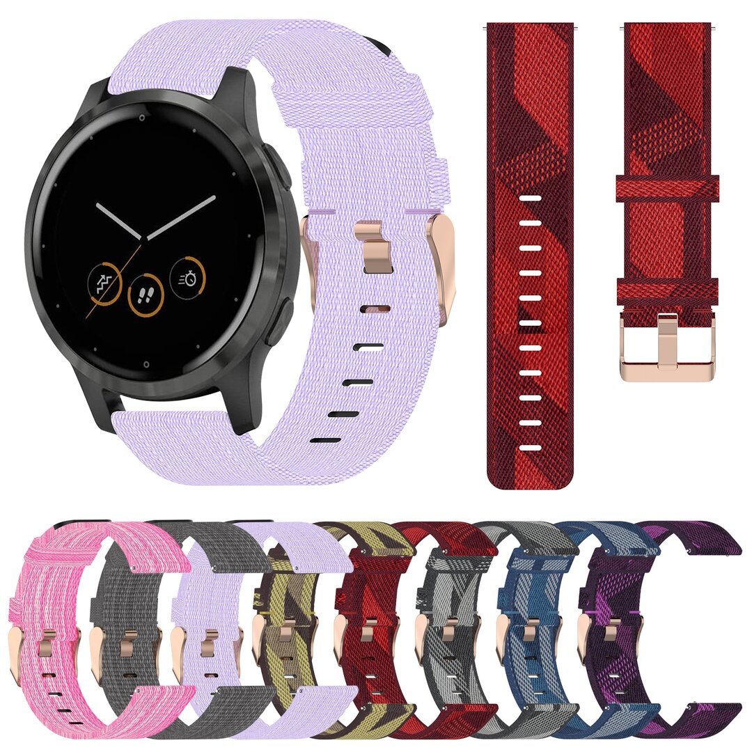 Garmin Venu 3s / Vivoactive 4s / Venu 2s / Vivomove 3s / Forerunner 255s - Canvas nylon bandje - Lila