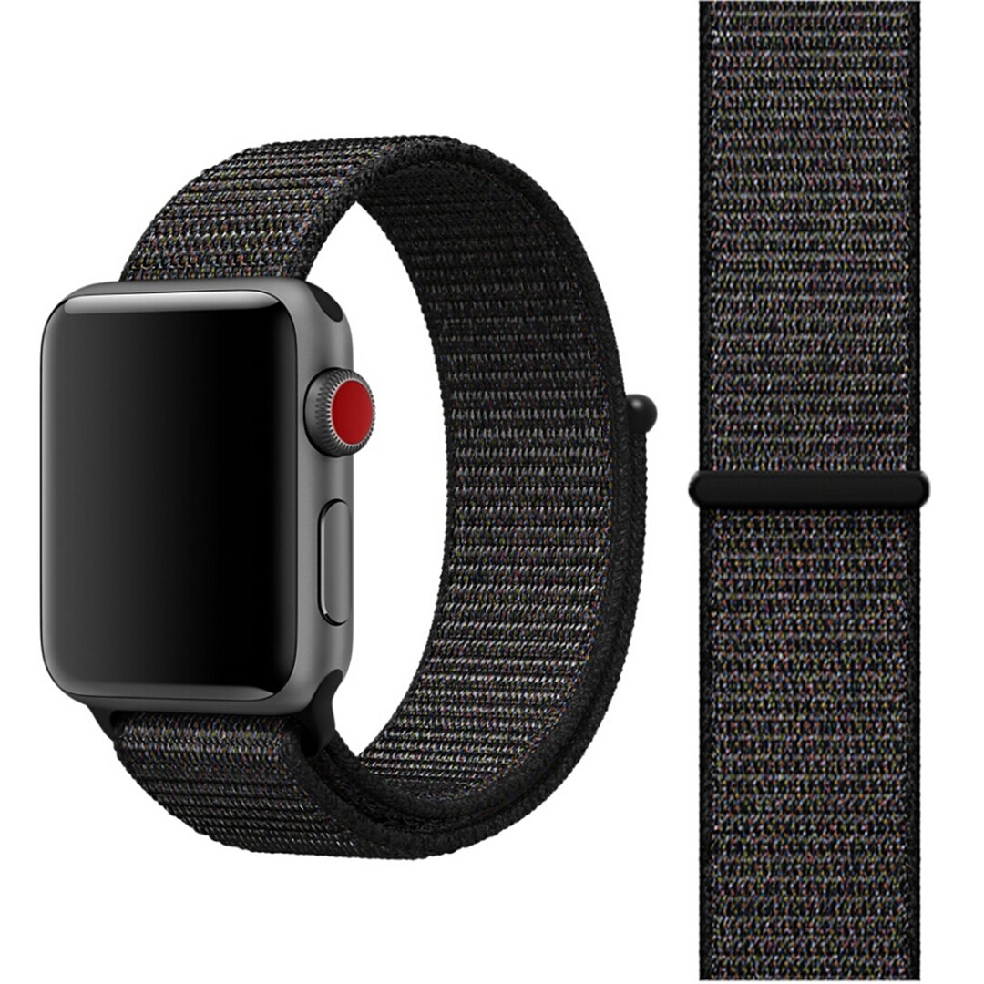 Sport Loop nylon bandje - Zwart / Oranje - Geschikt voor Apple Watch 38mm / 40mm / 41mm / 42mm