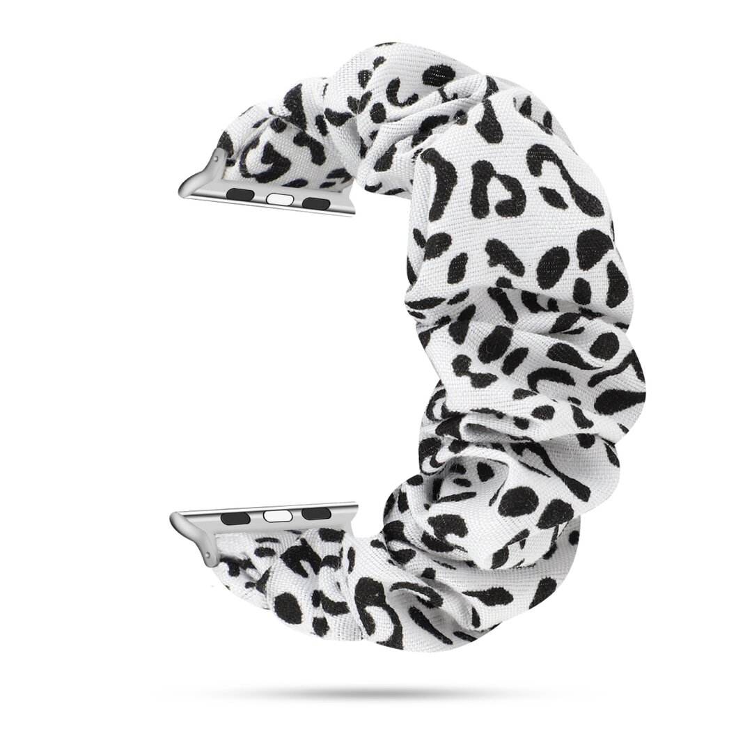 Elastisch scrunchie nylon bandje - Wit / zwart - Geschikt voor Apple Watch 38mm / 40mm / 41mm / 42mm