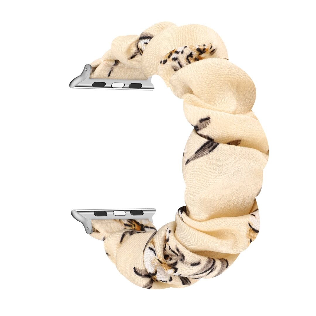 Elastisch scrunchie nylon bandje - Bloemenprint donker - Geschikt voor Apple Watch 38mm / 40mm / 41mm / 42mm