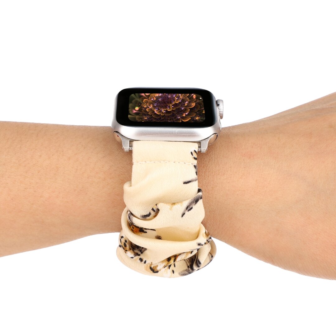 Elastisch scrunchie nylon bandje - Bloemenprint donker - Geschikt voor Apple Watch 38mm / 40mm / 41mm / 42mm