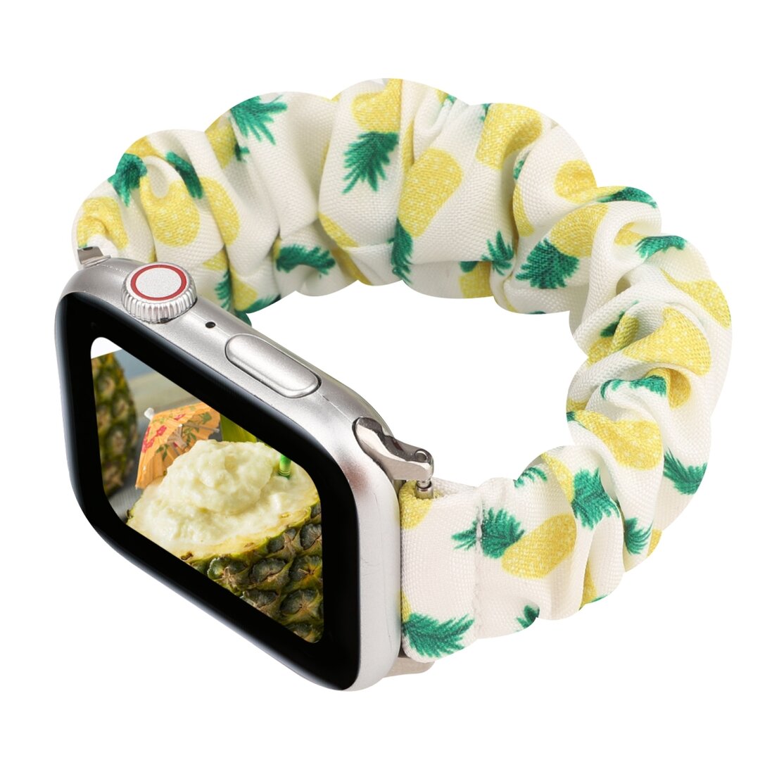 Elastisch scrunchie nylon bandje - Ananasprint - Geschikt voor Apple Watch 38mm / 40mm / 41mm / 42mm