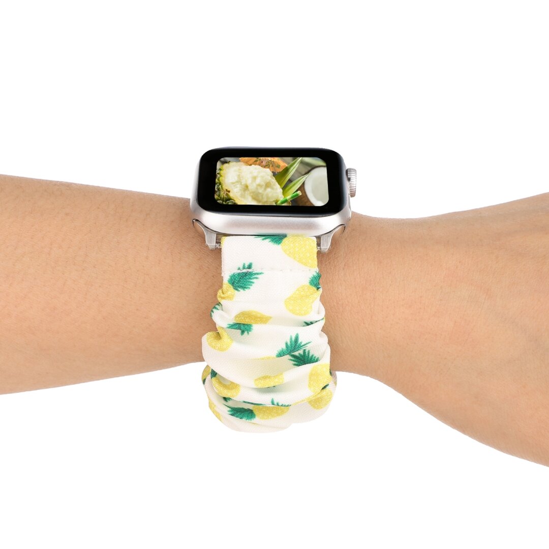 Elastisch scrunchie nylon bandje - Ananasprint - Geschikt voor Apple Watch 38mm / 40mm / 41mm / 42mm