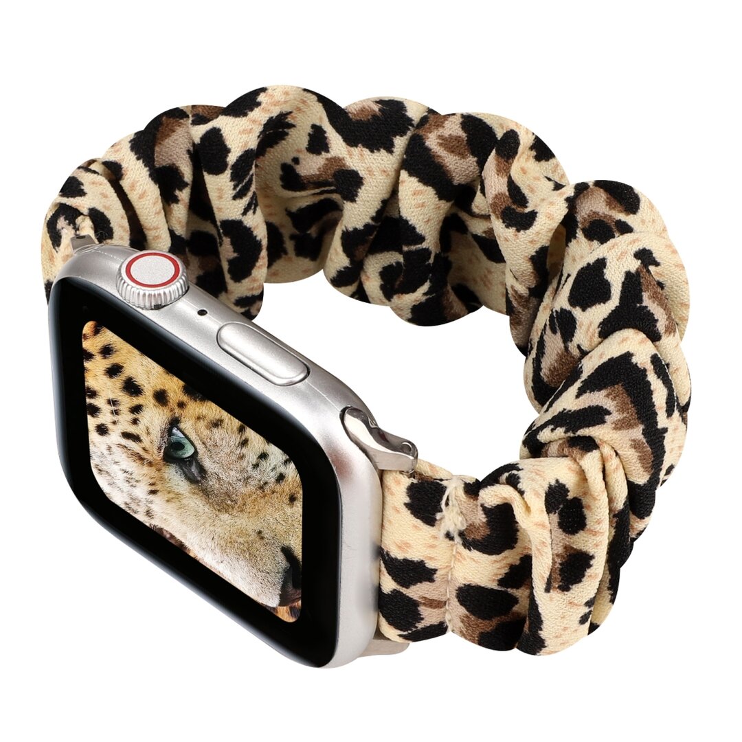 Elastisch scrunchie nylon bandje - Panterprint - Geschikt voor Apple Watch 38mm / 40mm / 41mm / 42mm