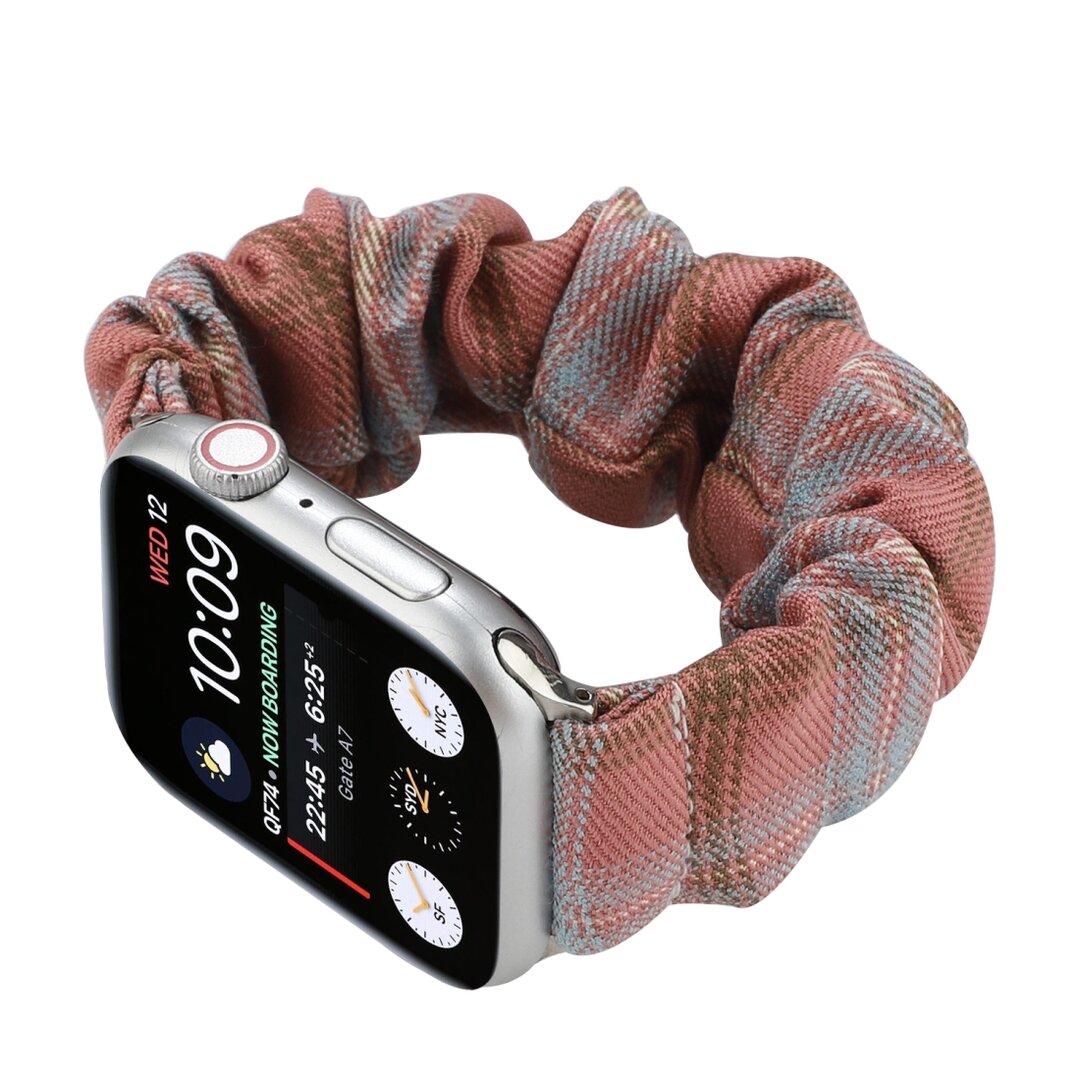 Elastisch scrunchie nylon bandje - Lichtrood / blauw - Geschikt voor Apple Watch 38mm / 40mm / 41mm / 42mm