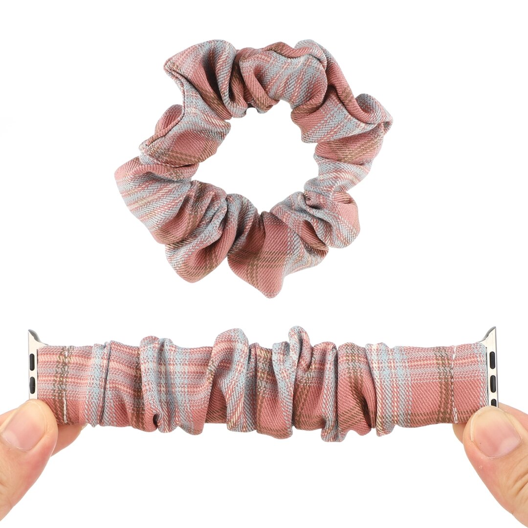 Elastisch scrunchie nylon bandje - Lichtrood / blauw - Geschikt voor Apple Watch 38mm / 40mm / 41mm / 42mm