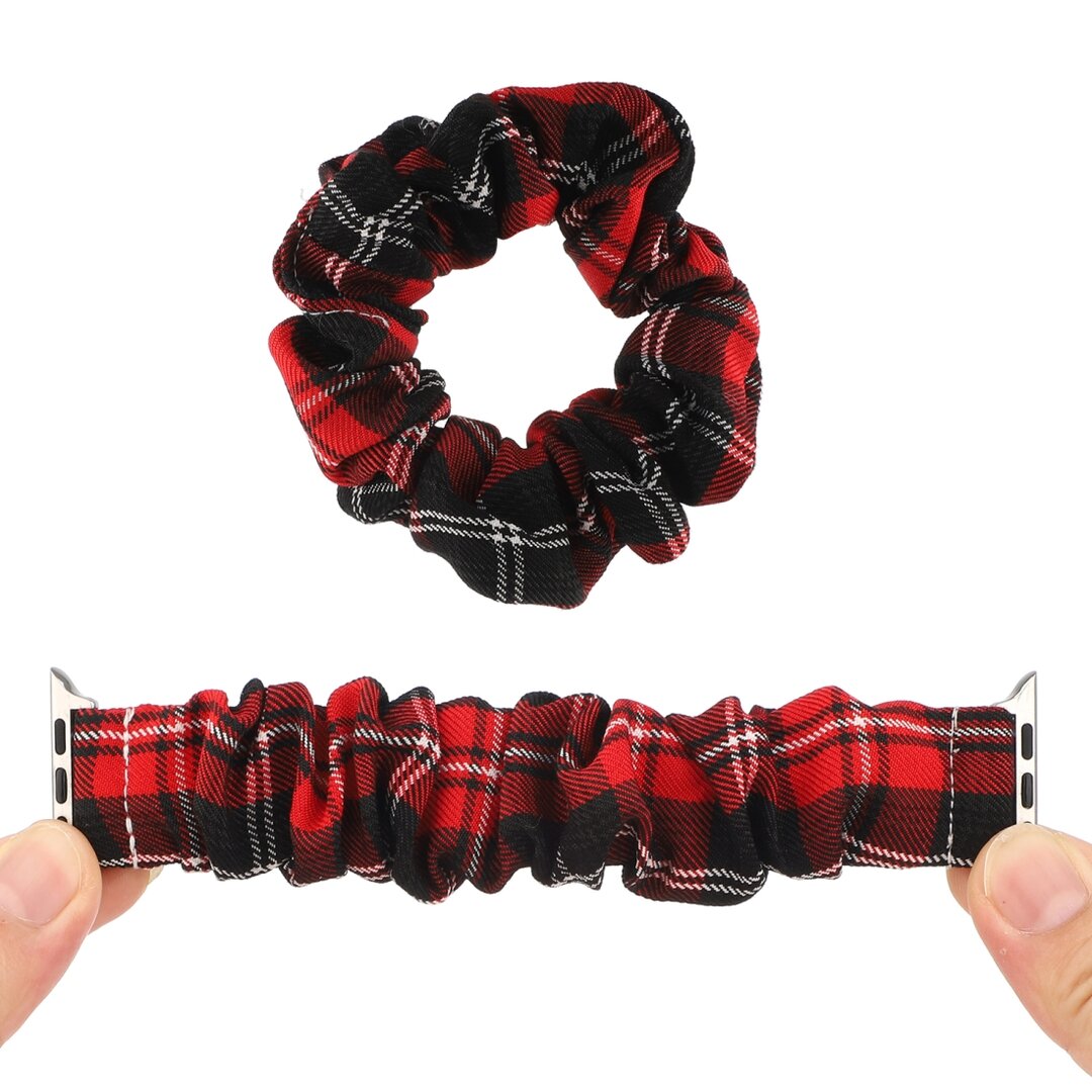 Elastisch scrunchie nylon bandje - Rood / Zwart - Geschikt voor Apple Watch 38mm / 40mm / 41mm / 42mm