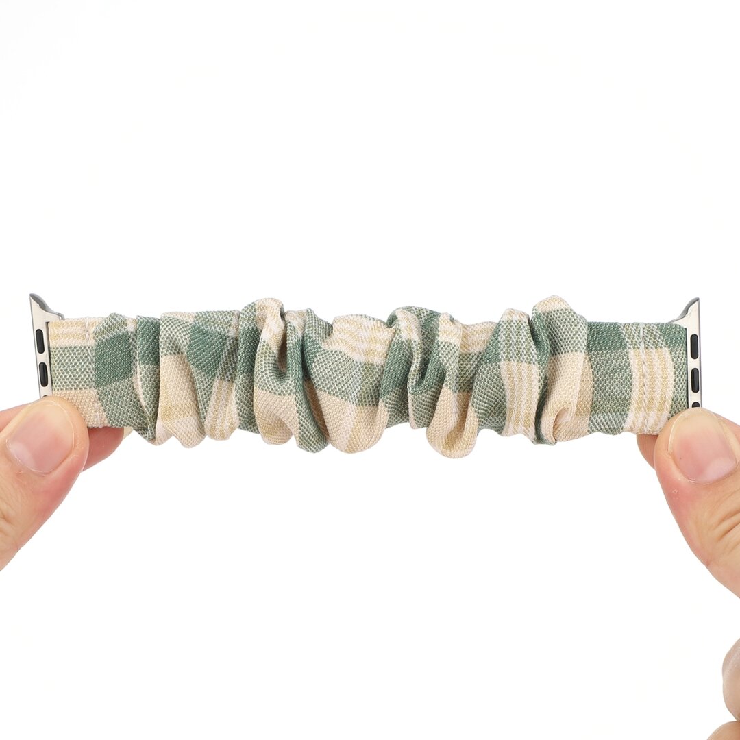 Elastisch scrunchie nylon bandje - Khaki / Groen - Geschikt voor Apple Watch 38mm / 40mm / 41mm / 42mm