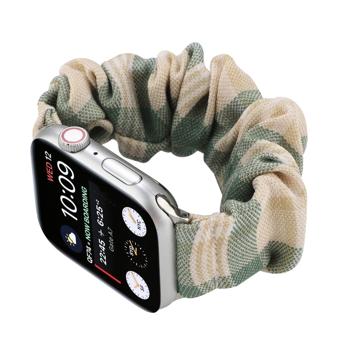 Elastisch scrunchie nylon bandje - Khaki / Groen - Geschikt voor Apple Watch 38mm / 40mm / 41mm / 42mm