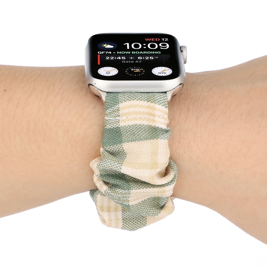 Elastisch scrunchie nylon bandje - Khaki / Groen - Geschikt voor Apple Watch 38mm / 40mm / 41mm / 42mm