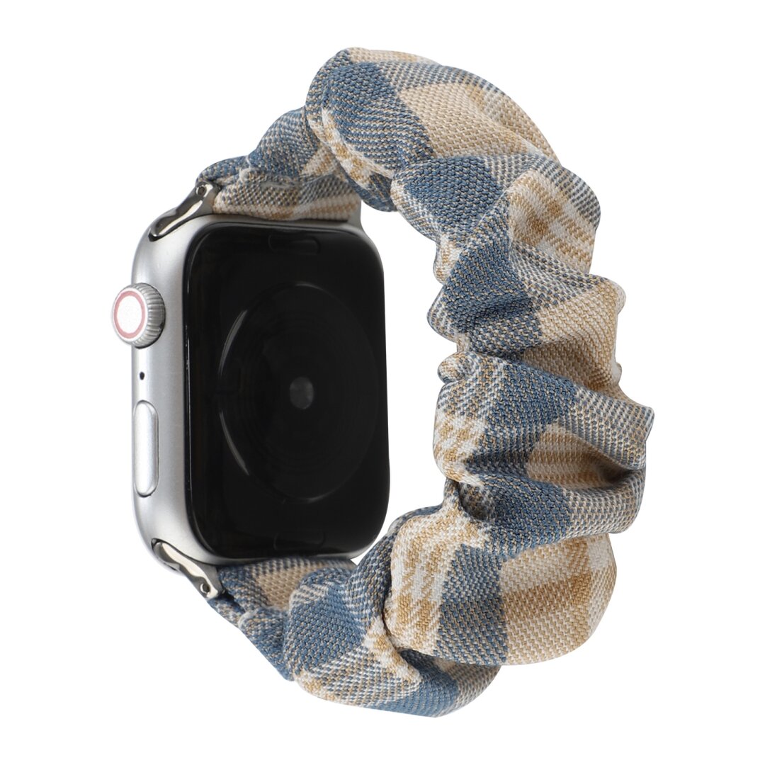 Elastisch scrunchie nylon bandje - Khaki / Donkerblauw - Geschikt voor Apple Watch 38mm / 40mm / 41mm / 42mm