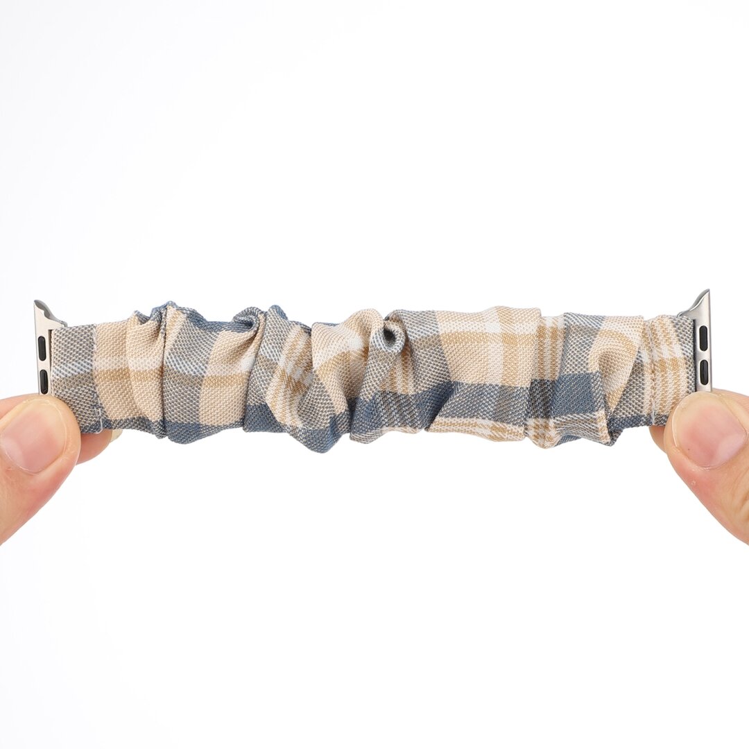 Elastisch scrunchie nylon bandje - Khaki / Donkerblauw - Geschikt voor Apple Watch 38mm / 40mm / 41mm / 42mm