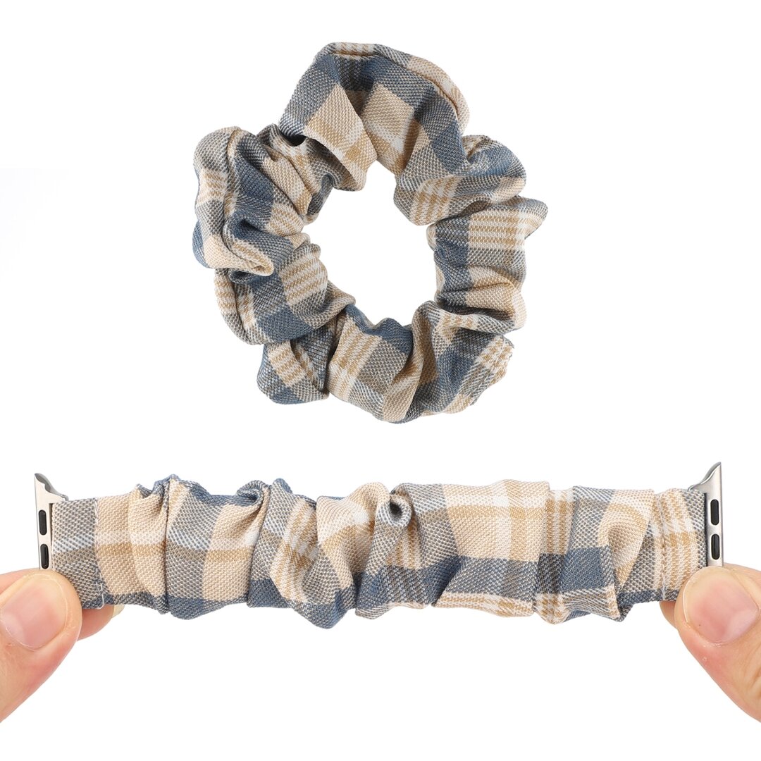 Elastisch scrunchie nylon bandje - Khaki / Donkerblauw - Geschikt voor Apple Watch 38mm / 40mm / 41mm / 42mm