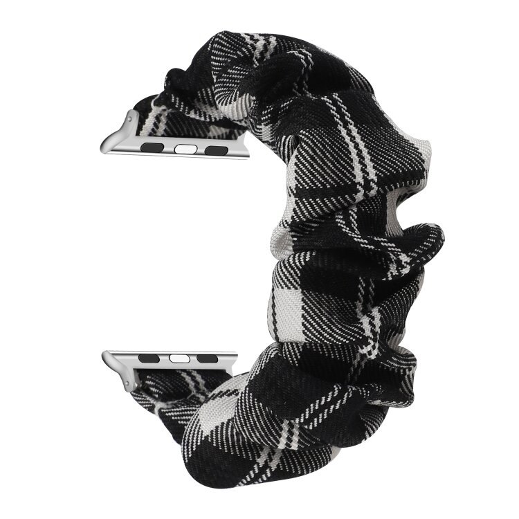 Elastisch scrunchie nylon bandje - Zwart / Wit - Geschikt voor Apple Watch 38mm / 40mm / 41mm / 42mm