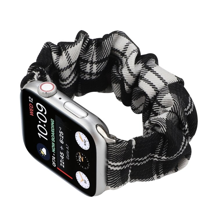 Elastisch scrunchie nylon bandje - Zwart / Wit - Geschikt voor Apple Watch 38mm / 40mm / 41mm / 42mm