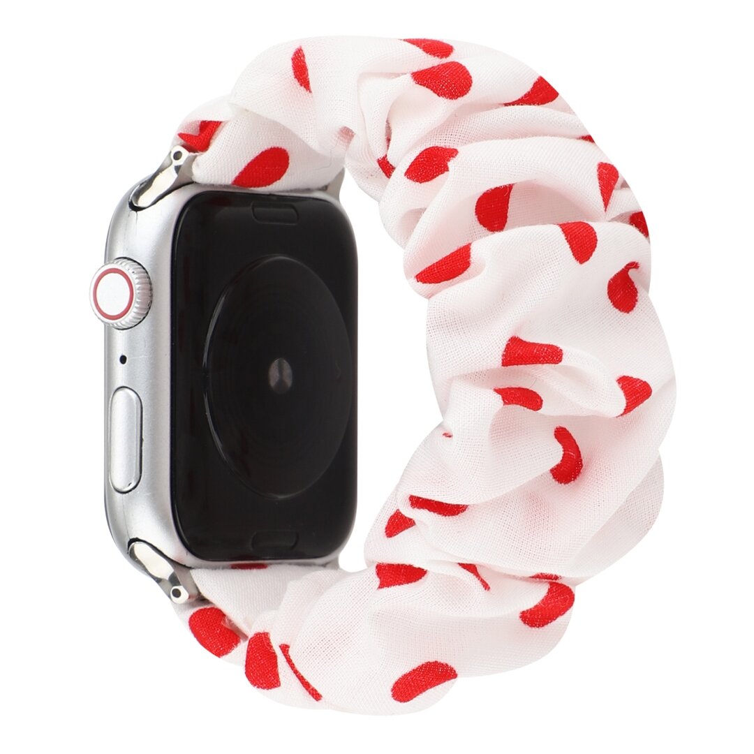 Elastisch scrunchie nylon bandje - Rode stippen - Geschikt voor Apple Watch 38mm / 40mm / 41mm / 42mm