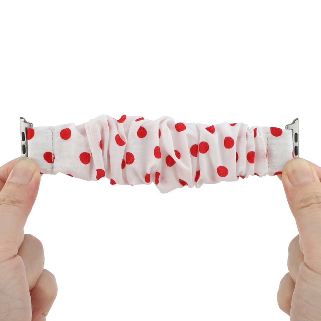 Elastisch scrunchie nylon bandje - Rode stippen - Geschikt voor Apple Watch 38mm / 40mm / 41mm / 42mm