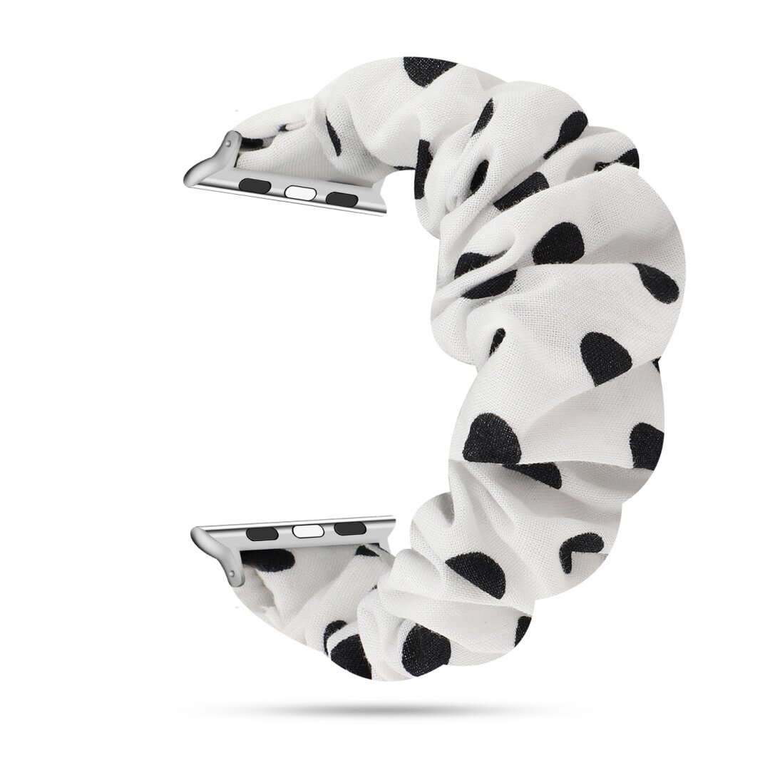 Elastisch scrunchie nylon bandje - Zwarte stippen - Geschikt voor Apple Watch 44mm / 45mm&nbsp;/ 46mm / 49mm