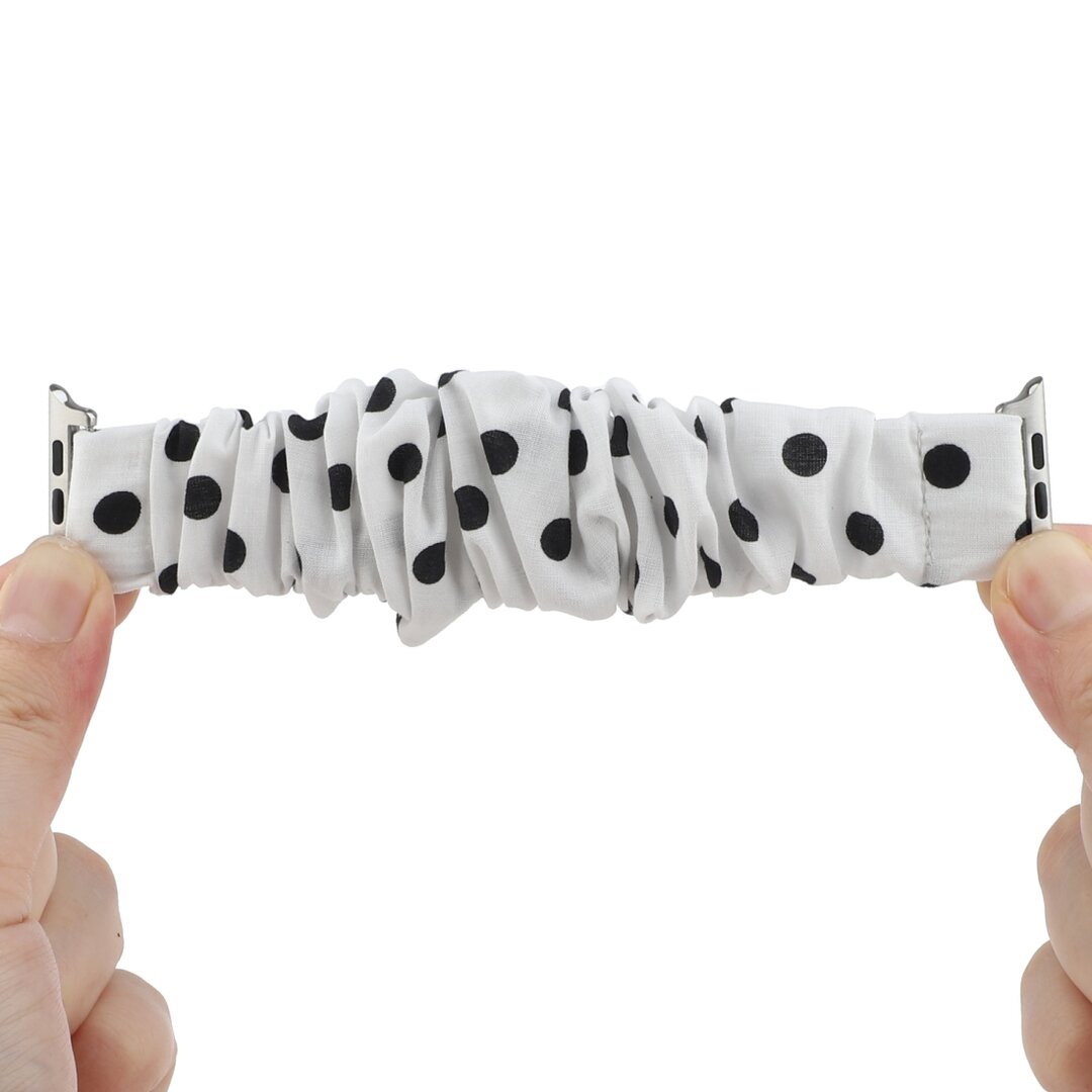 Elastisch scrunchie nylon bandje - Zwarte stippen - Geschikt voor Apple Watch 44mm / 45mm&nbsp;/ 46mm / 49mm