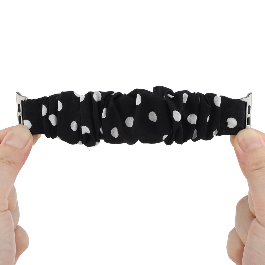 Elastisch scrunchie nylon bandje - Zwart met witte stippen - Geschikt voor Apple Watch 44mm / 45mm&nbsp;/ 46mm / 49mm