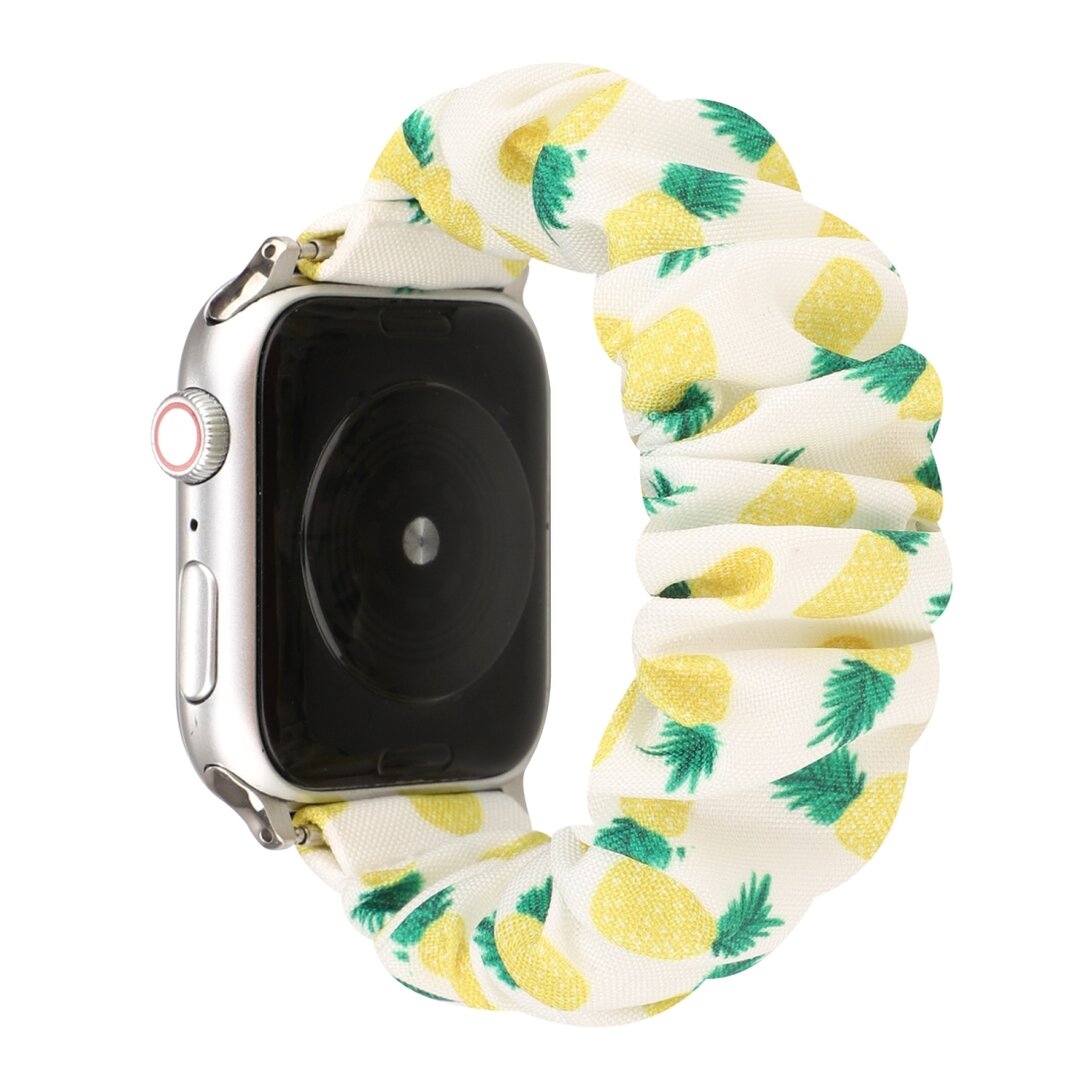 Elastisch scrunchie nylon bandje - Ananasprint - Geschikt voor Apple Watch 44mm / 45mm&nbsp;/ 46mm / 49mm