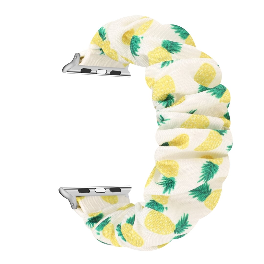 Elastisch scrunchie nylon bandje - Ananasprint - Geschikt voor Apple Watch 44mm / 45mm&nbsp;/ 46mm / 49mm