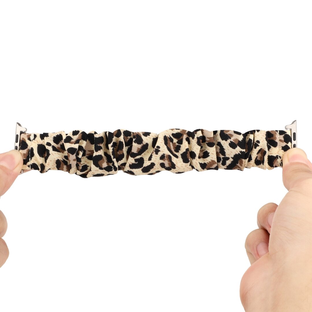Elastisch scrunchie nylon bandje - Panterprint - Geschikt voor Apple Watch 44mm / 45mm&nbsp;/ 46mm / 49mm