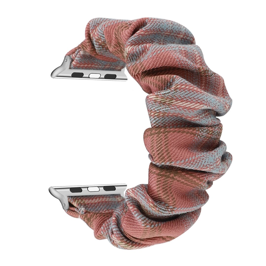 Elastisch scrunchie nylon bandje - Lichtrood / blauw - Geschikt voor Apple Watch 44mm / 45mm&nbsp;/ 46mm / 49mm