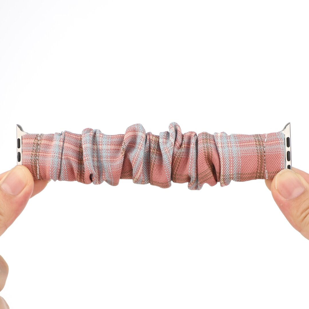 Elastisch scrunchie nylon bandje - Lichtrood / blauw - Geschikt voor Apple Watch 44mm / 45mm&nbsp;/ 46mm / 49mm