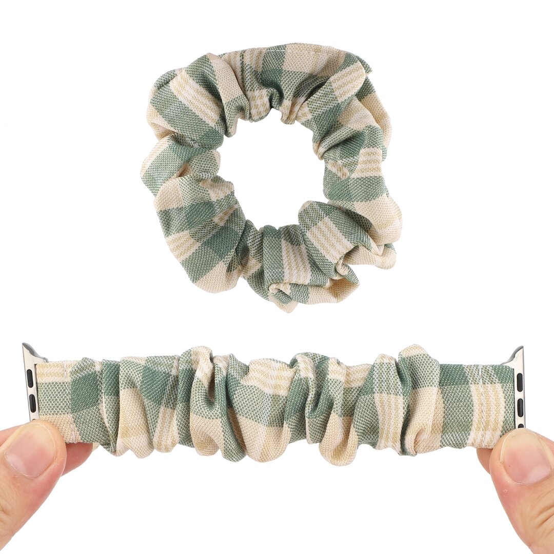 Elastisch scrunchie nylon bandje - Khaki / Groen - Geschikt voor Apple Watch 44mm / 45mm&nbsp;/ 46mm / 49mm