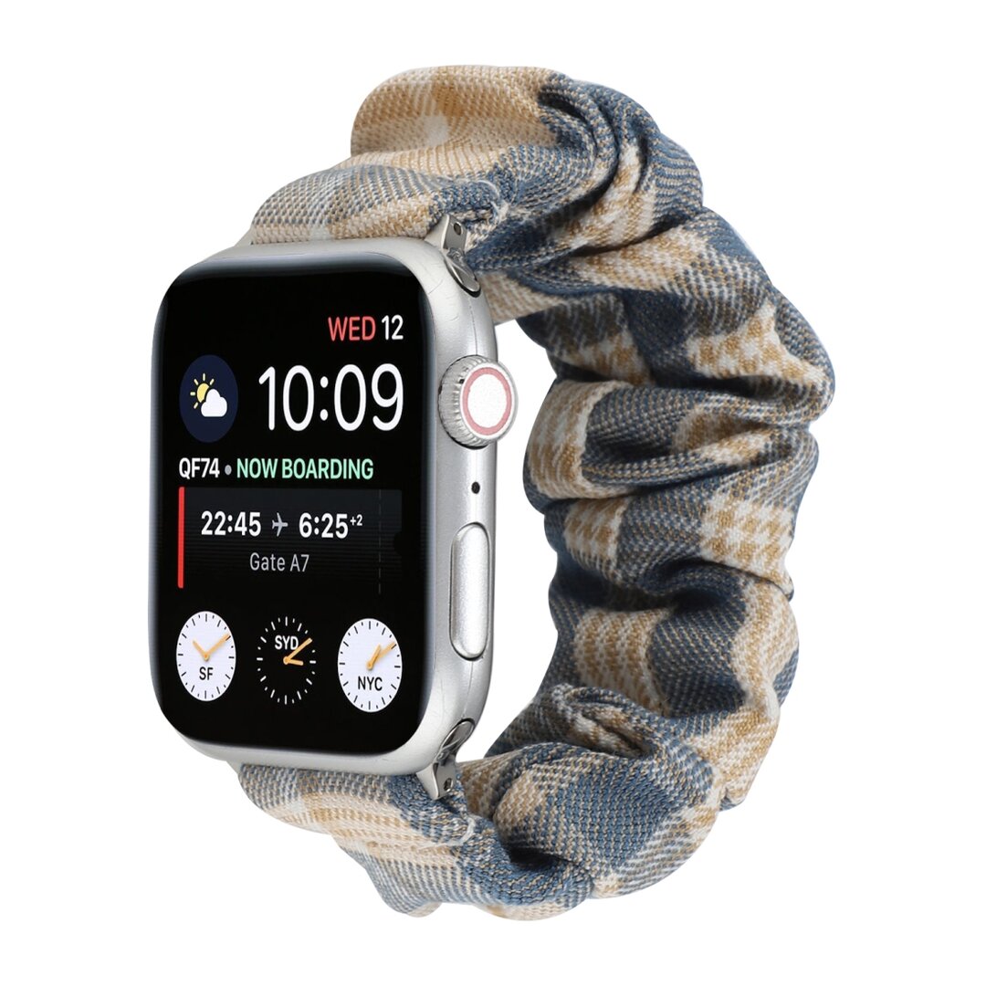 Elastisch scrunchie nylon bandje - Khaki / Donkerblauw - Geschikt voor Apple Watch 44mm / 45mm&nbsp;/ 46mm / 49mm