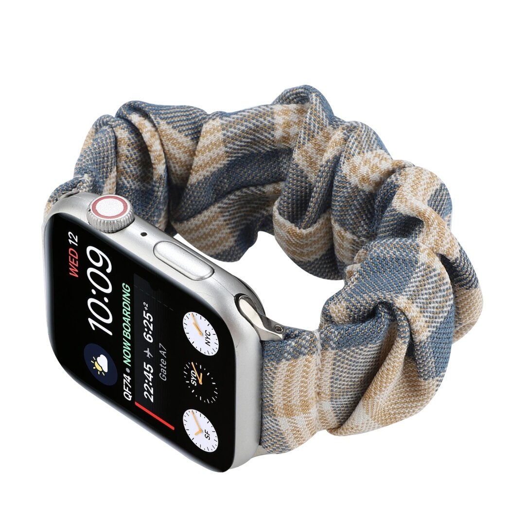 Elastisch scrunchie nylon bandje - Khaki / Donkerblauw - Geschikt voor Apple Watch 44mm / 45mm&nbsp;/ 46mm / 49mm