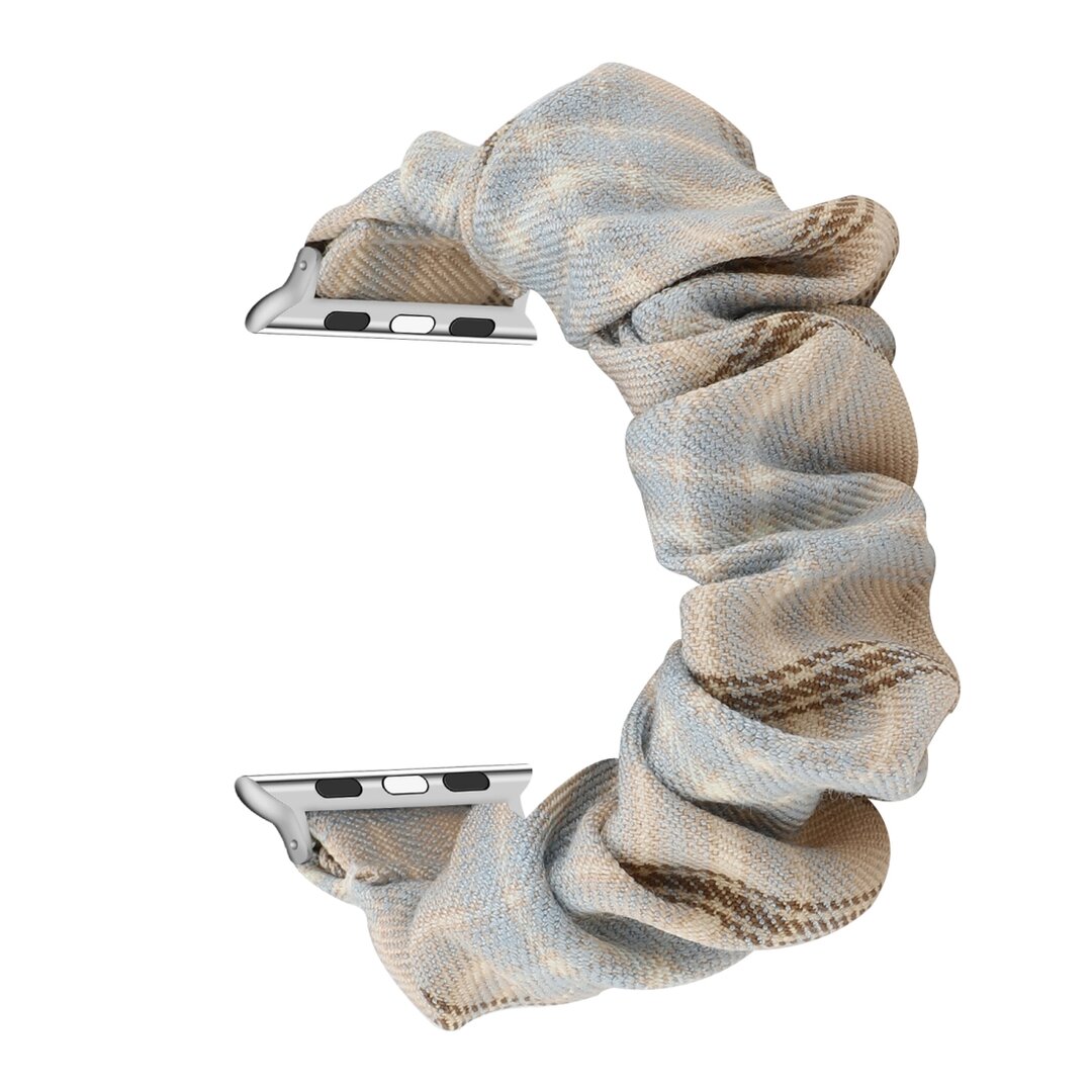 Elastisch scrunchie nylon bandje - Khaki / Lichtblauw - Geschikt voor Apple Watch 44mm / 45mm&nbsp;/ 46mm / 49mm