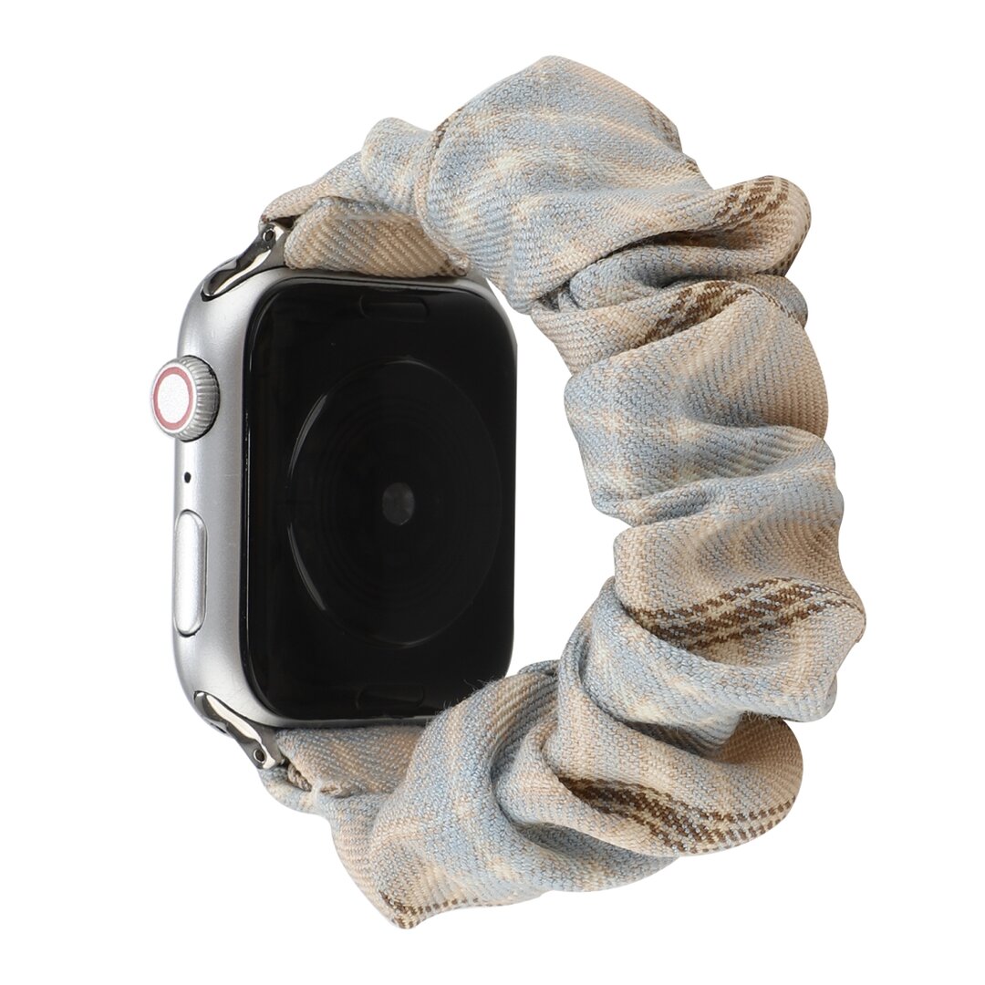 Elastisch scrunchie nylon bandje - Khaki / Lichtblauw - Geschikt voor Apple Watch 44mm / 45mm&nbsp;/ 46mm / 49mm