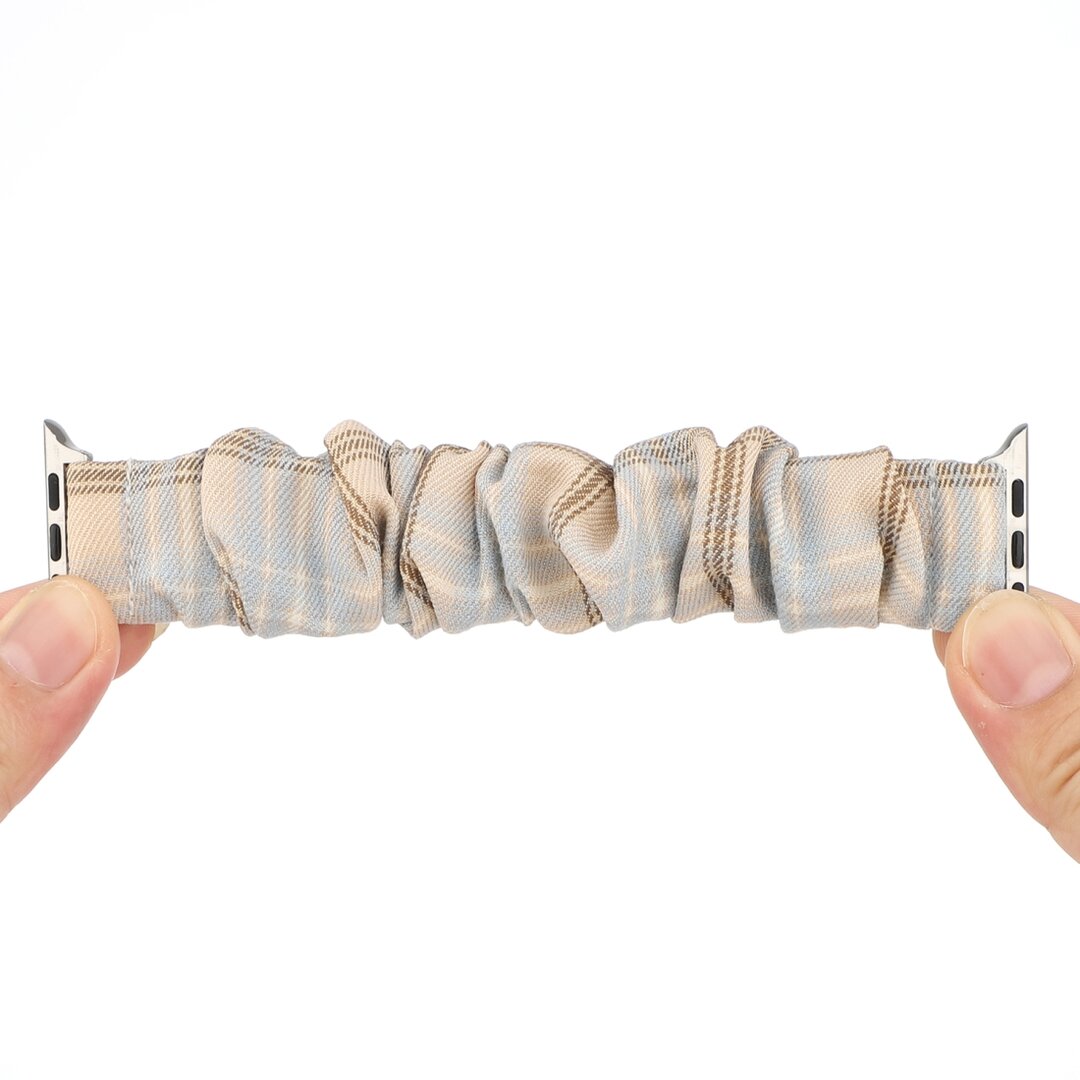 Elastisch scrunchie nylon bandje - Khaki / Lichtblauw - Geschikt voor Apple Watch 44mm / 45mm&nbsp;/ 46mm / 49mm