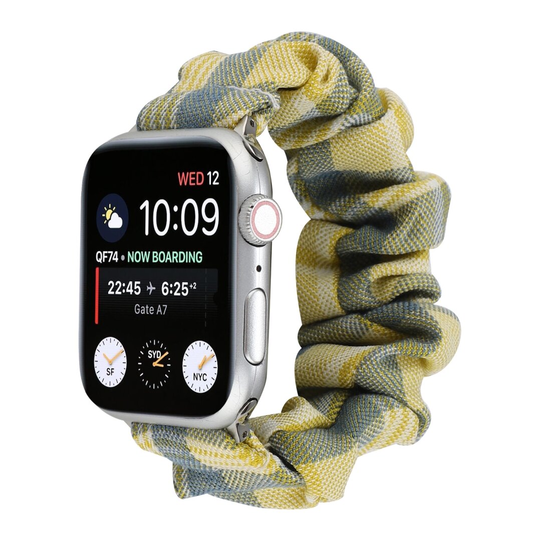 Elastisch scrunchie nylon bandje - Geel / Blauw - Geschikt voor Apple Watch 44mm / 45mm&nbsp;/ 46mm / 49mm