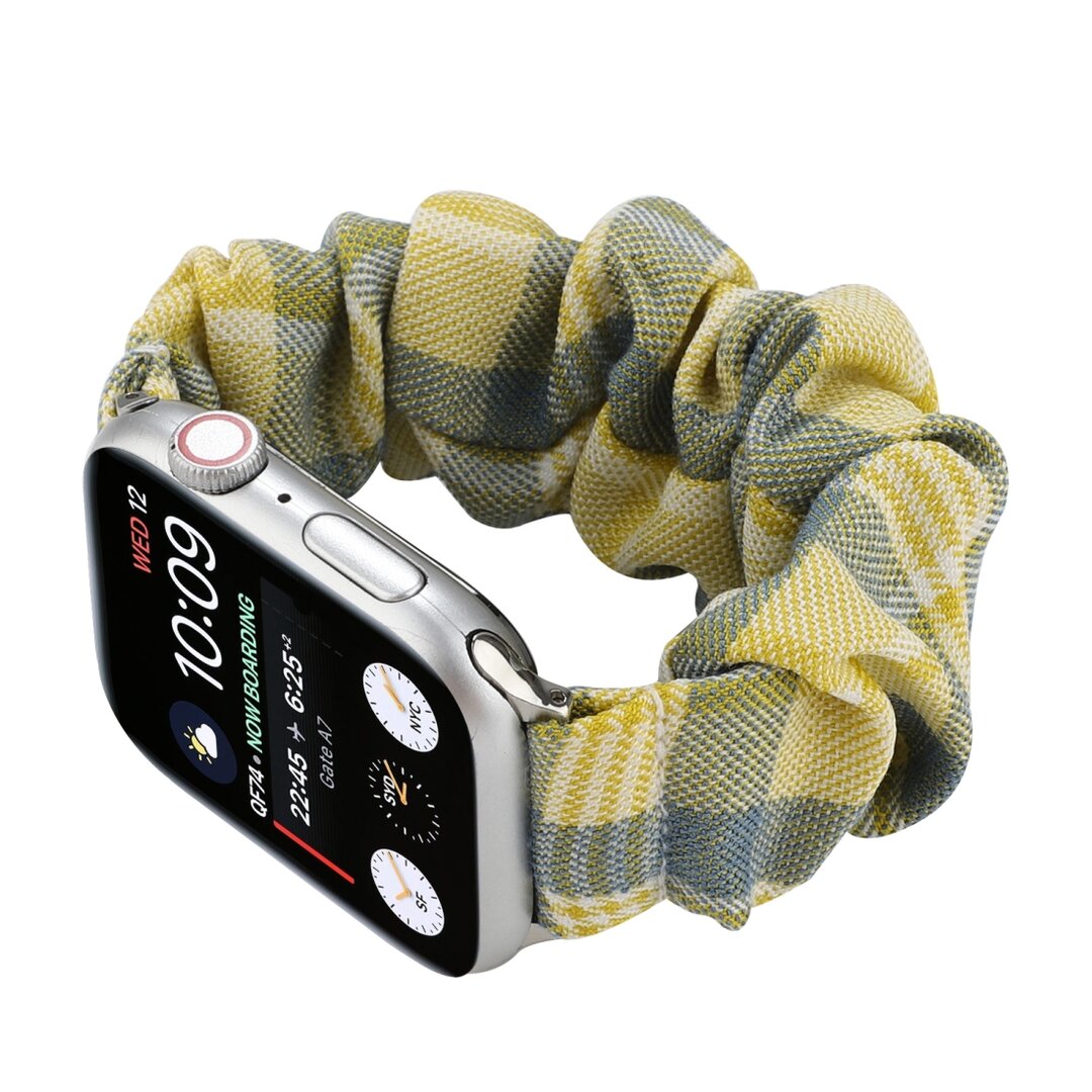 Elastisch scrunchie nylon bandje - Geel / Blauw - Geschikt voor Apple Watch 44mm / 45mm&nbsp;/ 46mm / 49mm