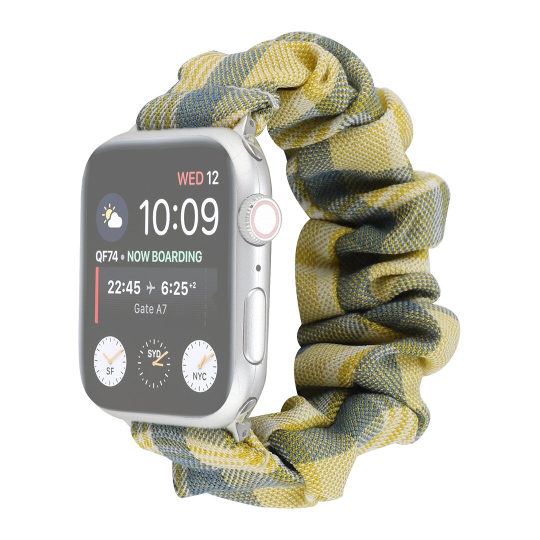 Elastisch scrunchie nylon bandje - Geel / Blauw - Geschikt voor Apple Watch 44mm / 45mm&nbsp;/ 46mm / 49mm