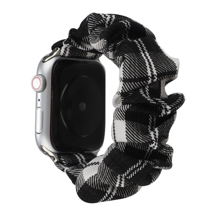 Elastisch scrunchie nylon bandje - Zwart / Wit - Geschikt voor Apple Watch 44mm / 45mm&nbsp;/ 46mm / 49mm